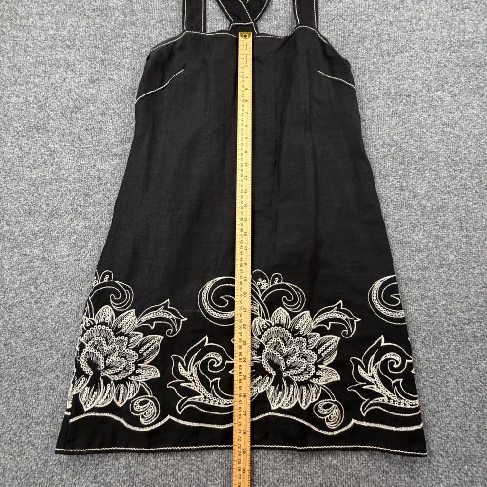 Max Studio Black Linen Blend Floral Embroidered Pinafore Dress Large - Picture 4 of 8